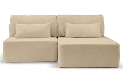 Beiges Schlafsofa mit Schlaffunktion, kompakte 2-Sitzbank mit zwei Zierkissen