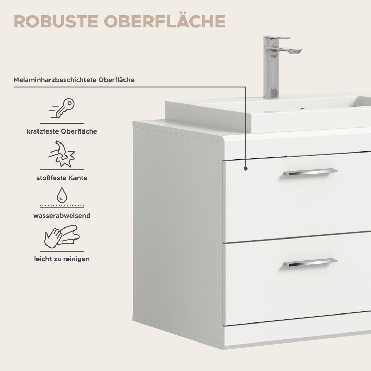 Scout Waschbeckenunterschrank  (B/H/T: 80x65x50 cm) in Weiß hochglanz und Weiß
