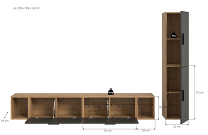 Homes & Jones Wohnwand 2-tlg. TV Möbel Modular Lowboard, Wohnzimmerschrank