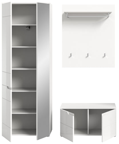 Ensemble de vestibule SOLERO (L/H/P : env. 163/193/37 cm) en blanc/blanc brillant