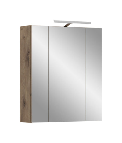 Armoire de toilette avec éclairage ICE (L/H/P : env. 60/70/18 cm) en imitation chêne Nox/noir mat