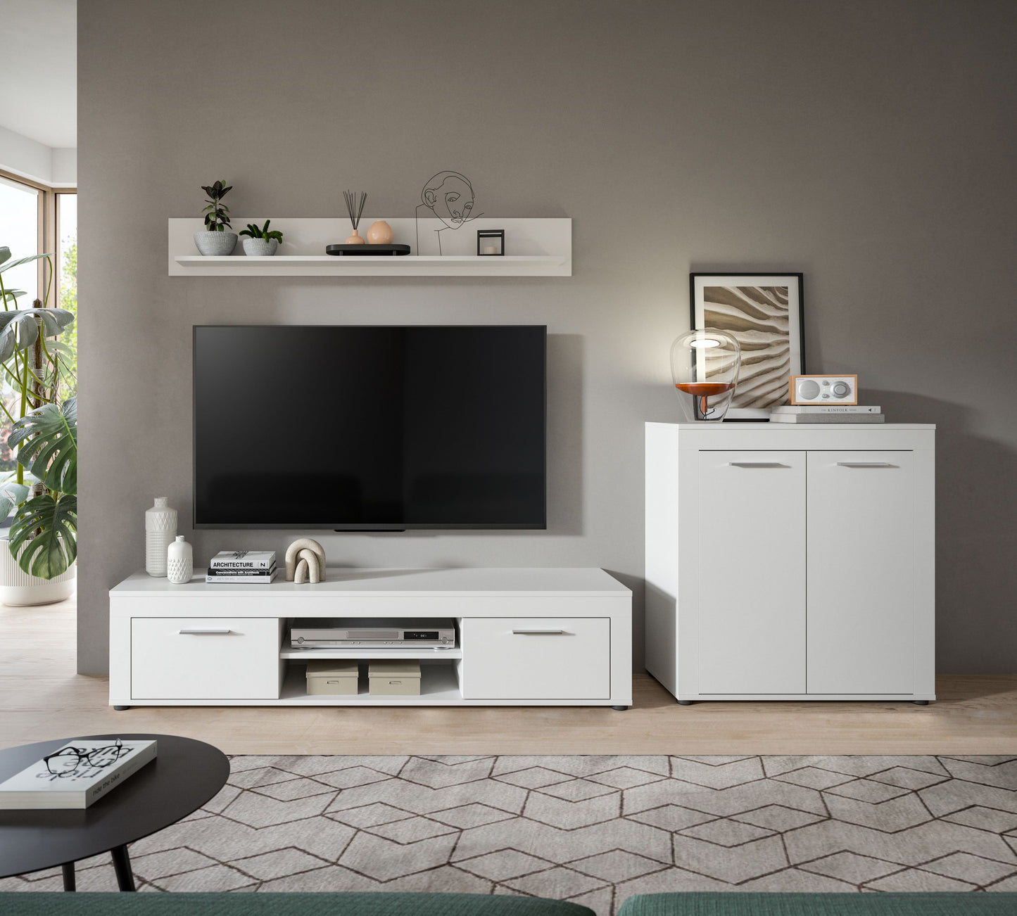 Meuble TV JAM (L/H/P : env. 255/159/40 cm) en imitation chêne Wotan/gris
