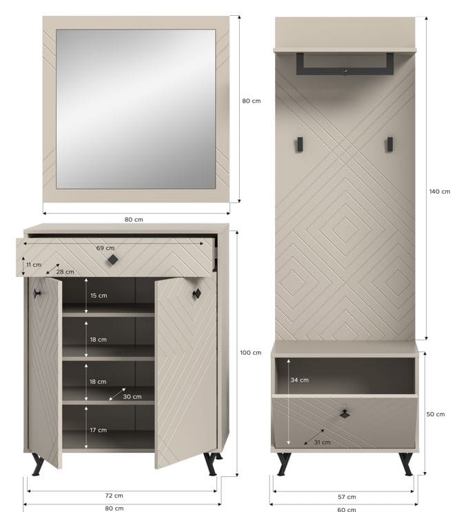 Ensemble de vestiaire NOTES (L/H/P : env. 195/190/35 cm) en beige sable/beige sable mat