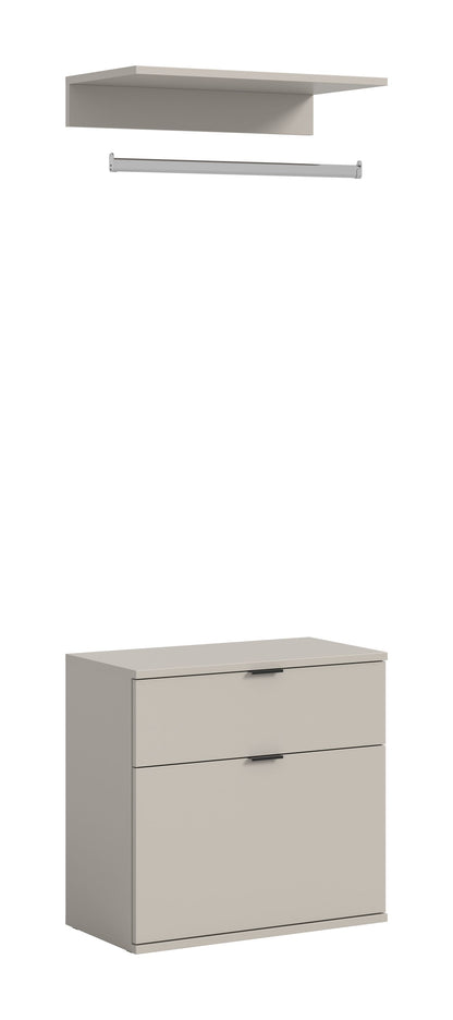 Garderobenset mit Paneel und Schrank, hellgraue Front, mit Hutablage und Schubladen
