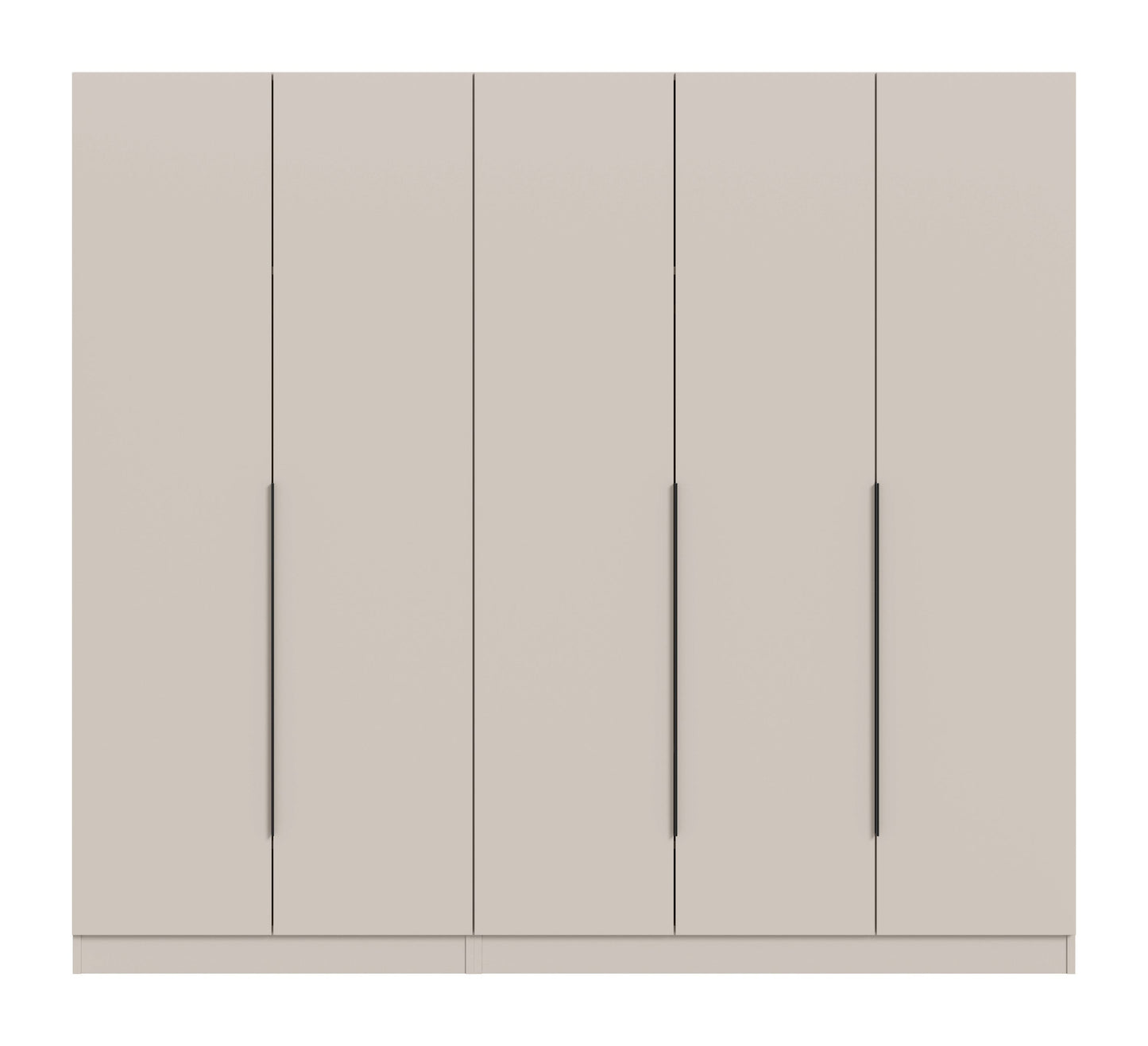 Kleiderschrank in Hellbeige mit fünf Türen und schmalen langen Griffen