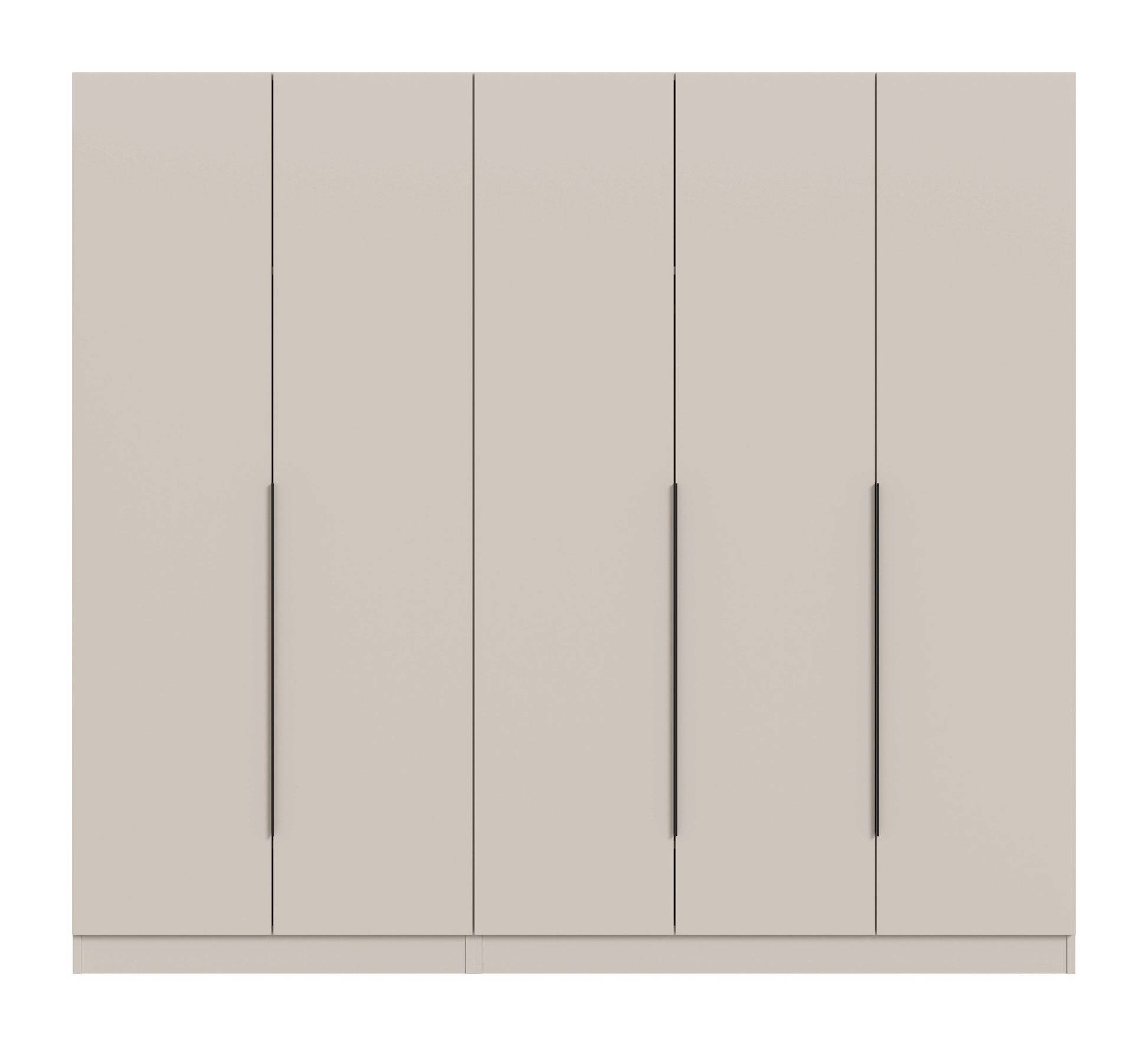 Kleiderschrank in Hellbeige mit fünf Türen und schmalen langen Griffen