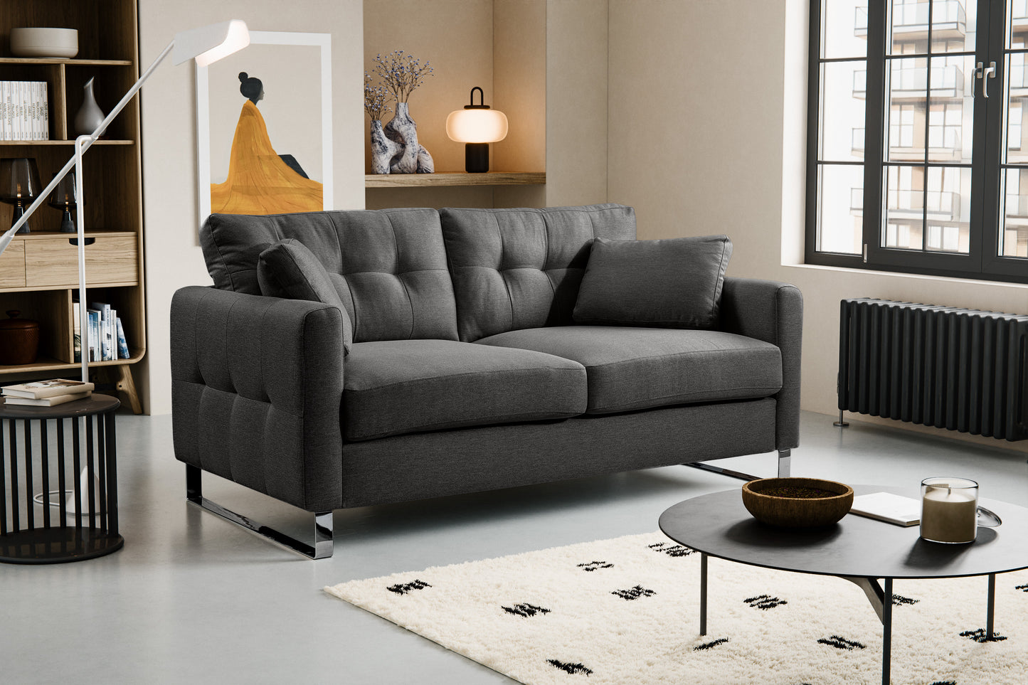 Canapé 2 places moderne Hera – Canapé 2 places moderne avec revêtement en tissu plat
