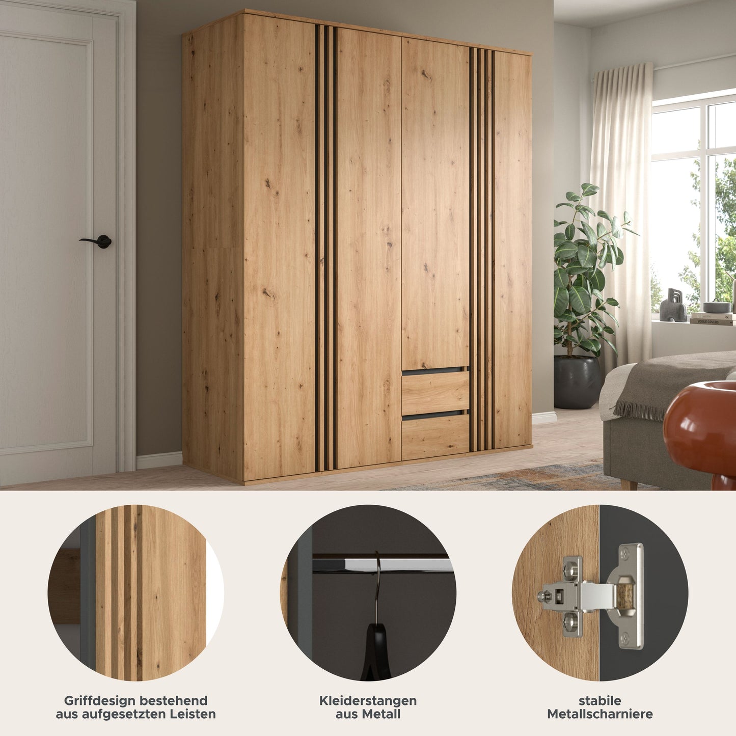 Homes & Jones Kleiderschrank 2-tlg., Schlafzimmerschrank 2x je 80 cm breit, 160 cm
