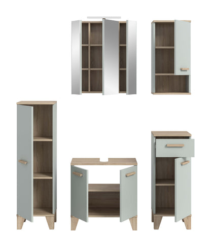 Ensemble de salle de bain avec éclairage STAR (L/H/P : env. 158/190/34 cm) en vert clair/vert clair