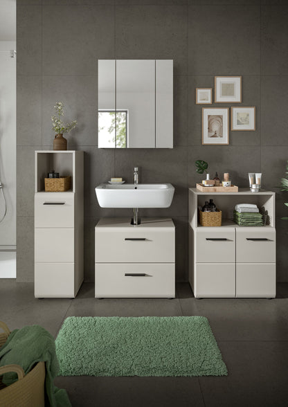 Badmöbel-Set mit Spiegeloberschrank, Waschtischunterschrank und Schränken in Weiß