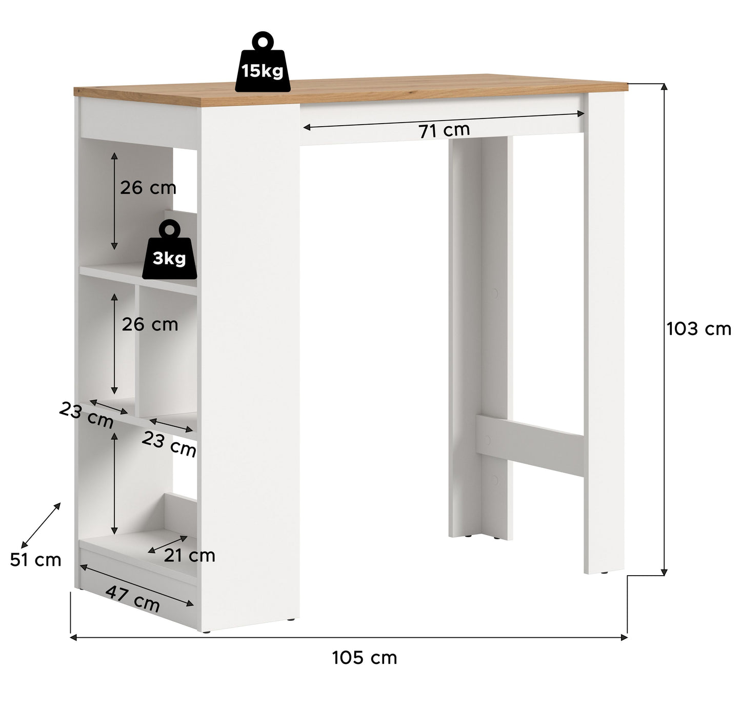 Urban Bar-/Esstisch  (B/H/T: 105x103x51 cm) in Weiß