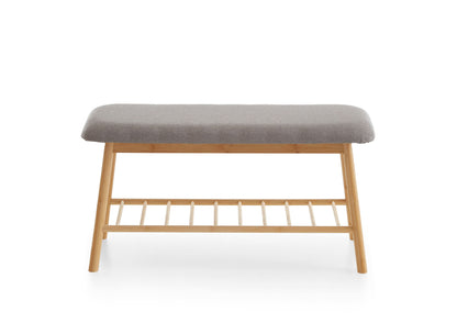Shoe Bench Skandi with Solid Wood Frame & Grey Upholstered Seat
