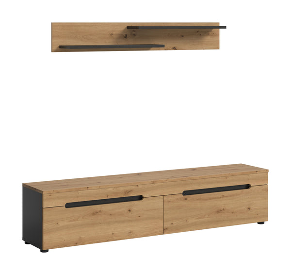 Meuble bas avec étagère murale CANU (L/H/P : env. 170/38/33 cm) en gris basalte/vert fumée
