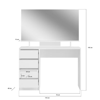 Homes & Jones Schminktisch mit Spiegel, weißer Hochglanz, Maße 110×72 cm