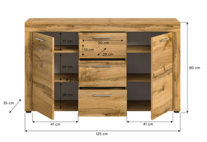 Homes & Jones Sideboard 125 cm breit mit 3 Schubladen, Mehrzweckschrank