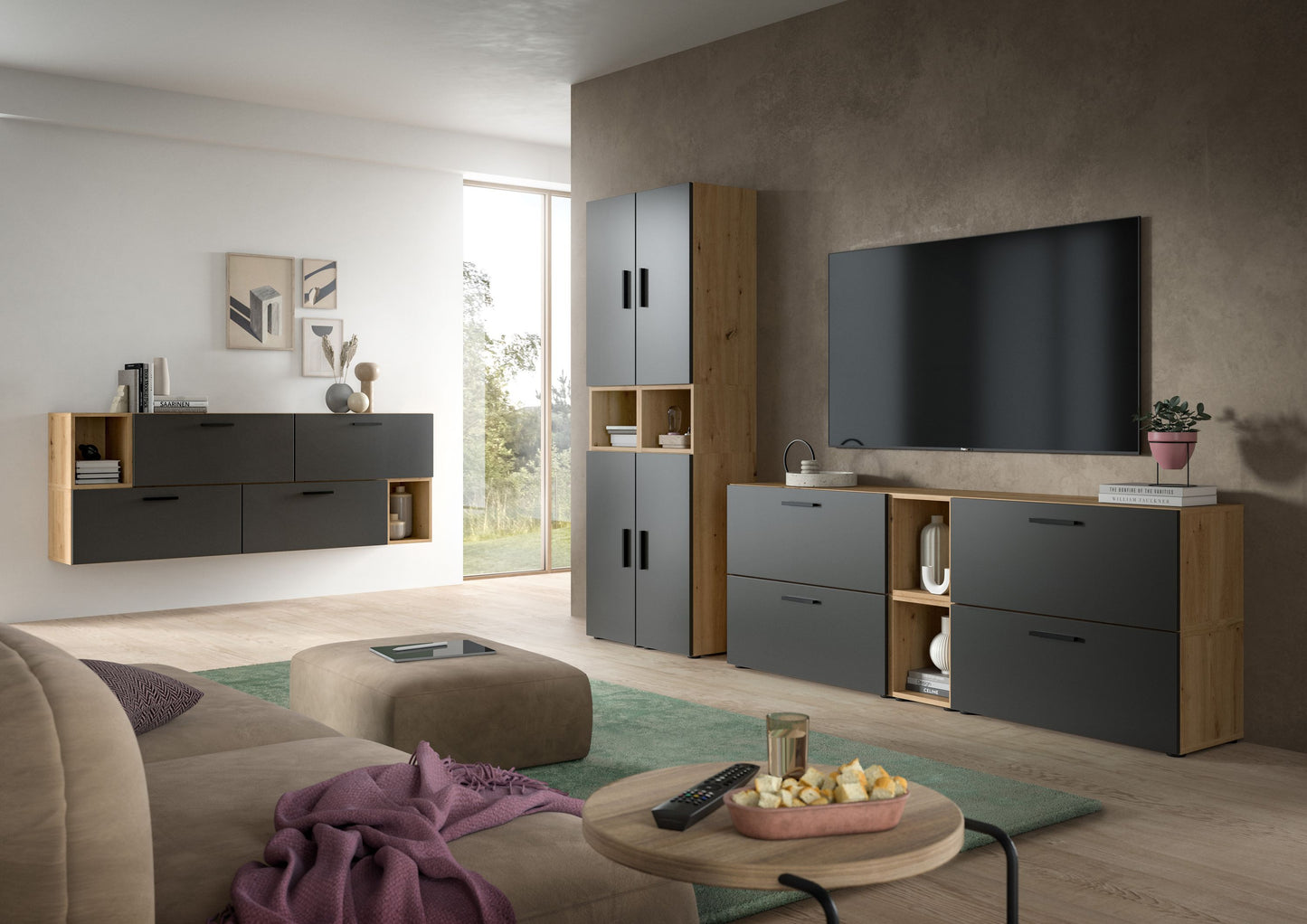 Homes & Jones Wohnwand 2-tlg. TV Möbel Modular Lowboard, Wohnzimmerschrank