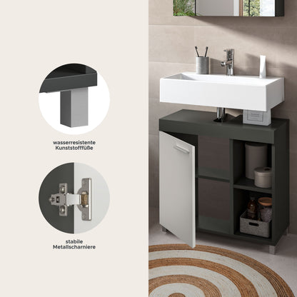 Homes & Jones Bad-Waschbeckenunterschrank 65 cm breit weiß-anthrazit, Badmöbel