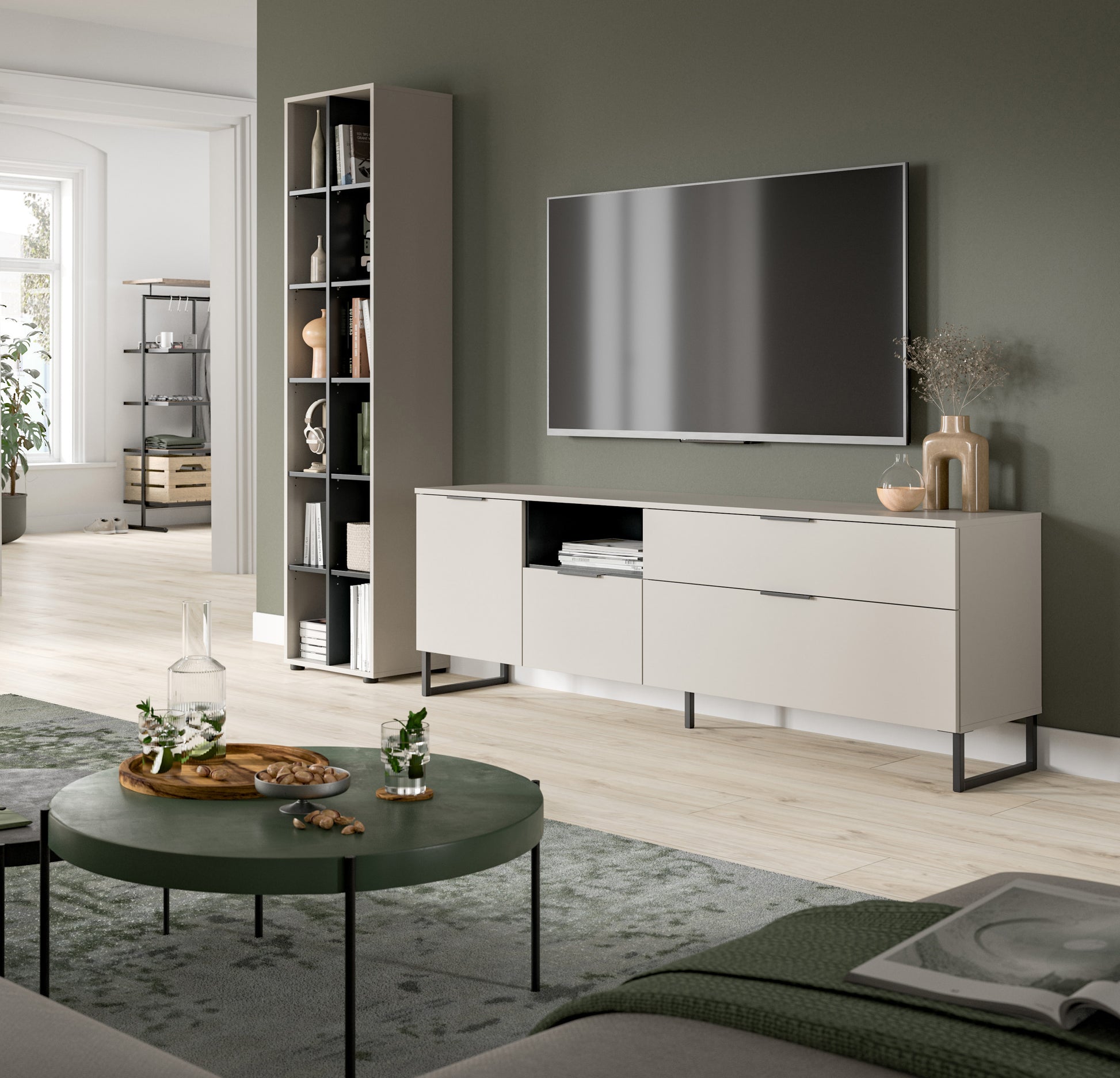Homes & Jones Wohnzimmerschrank-Set: Standregal und TV-Lowboard, kaschmirfarben