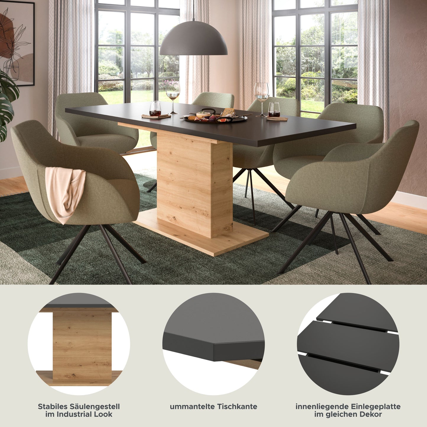 Homes & Jones Esstisch 150x76x90 cm, Esszimmertisch-Tisch mit Säulen Gestell