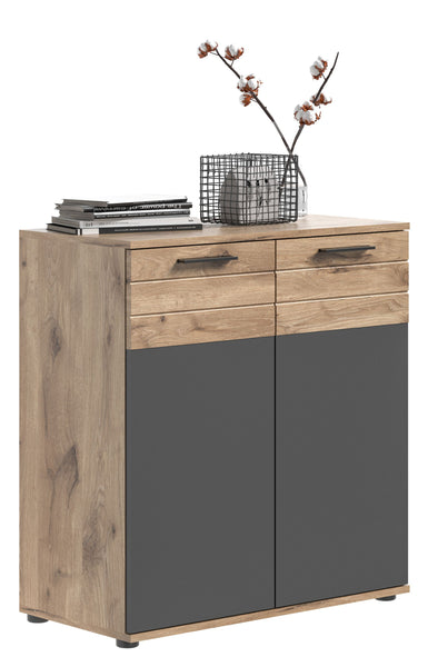 Kommode Mason (B/H/T: 80x87x40 cm) in Nox Oak Nachbildung und Basalt grau Nachbildung