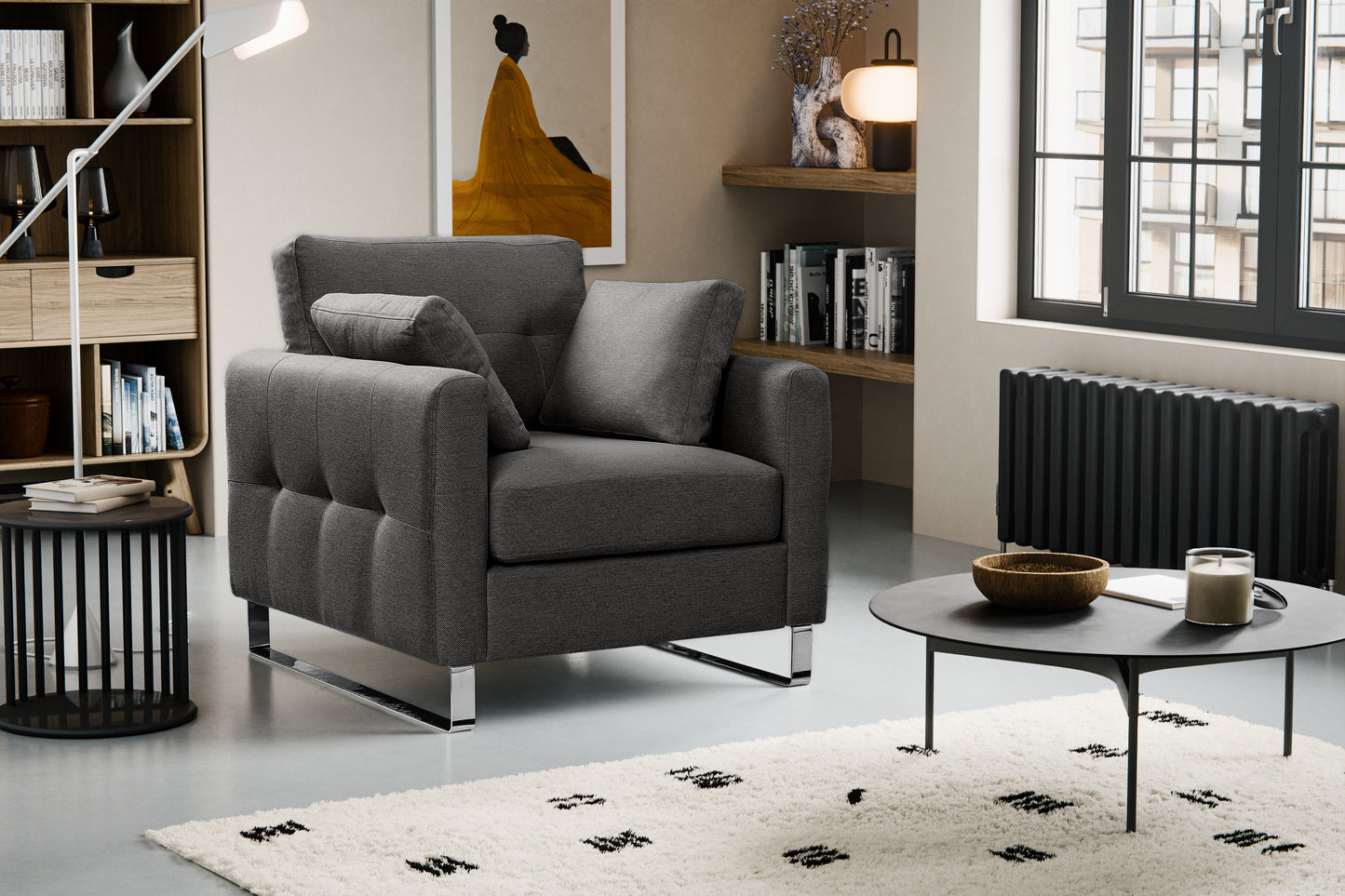 Fauteuil Hera – Fauteuil rembourré moderne avec revêtement en tissu plat