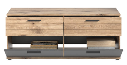Meuble TV MASON (L/H/P : env. 130/53/47 cm) aspect chêne Nox/gris basalte