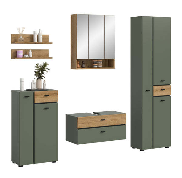 Ensemble de salle de bain AQUA (L/H/P : env. 207/191/35 cm) en vert sauge/vert sauge