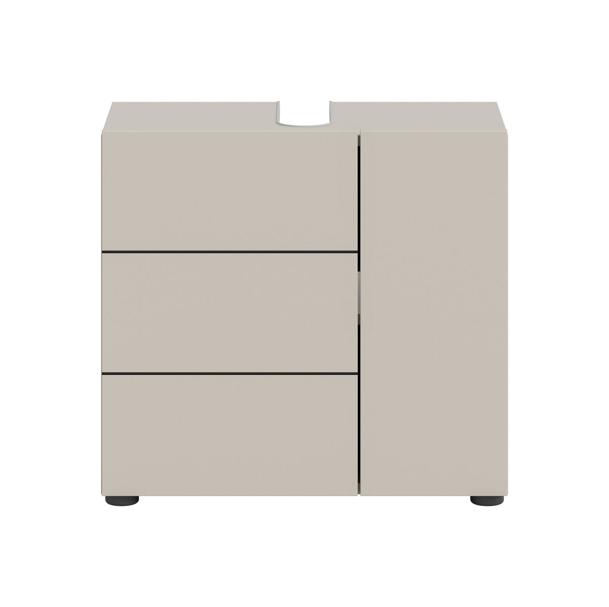 Waschbeckenunterschrank beige mit 2 Türen, horizontalen Fächern und Aussparung
