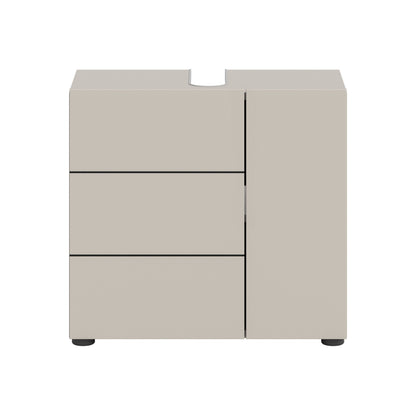 Waschbeckenunterschrank beige mit 2 Türen, horizontalen Fächern und Aussparung
