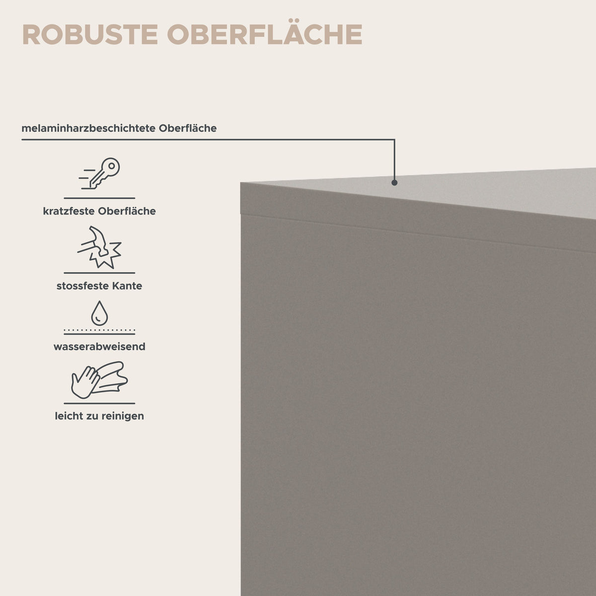 Robuste Oberkante der Schuhkommode, wasserabweisende melaminharzbeschichtete Fläche