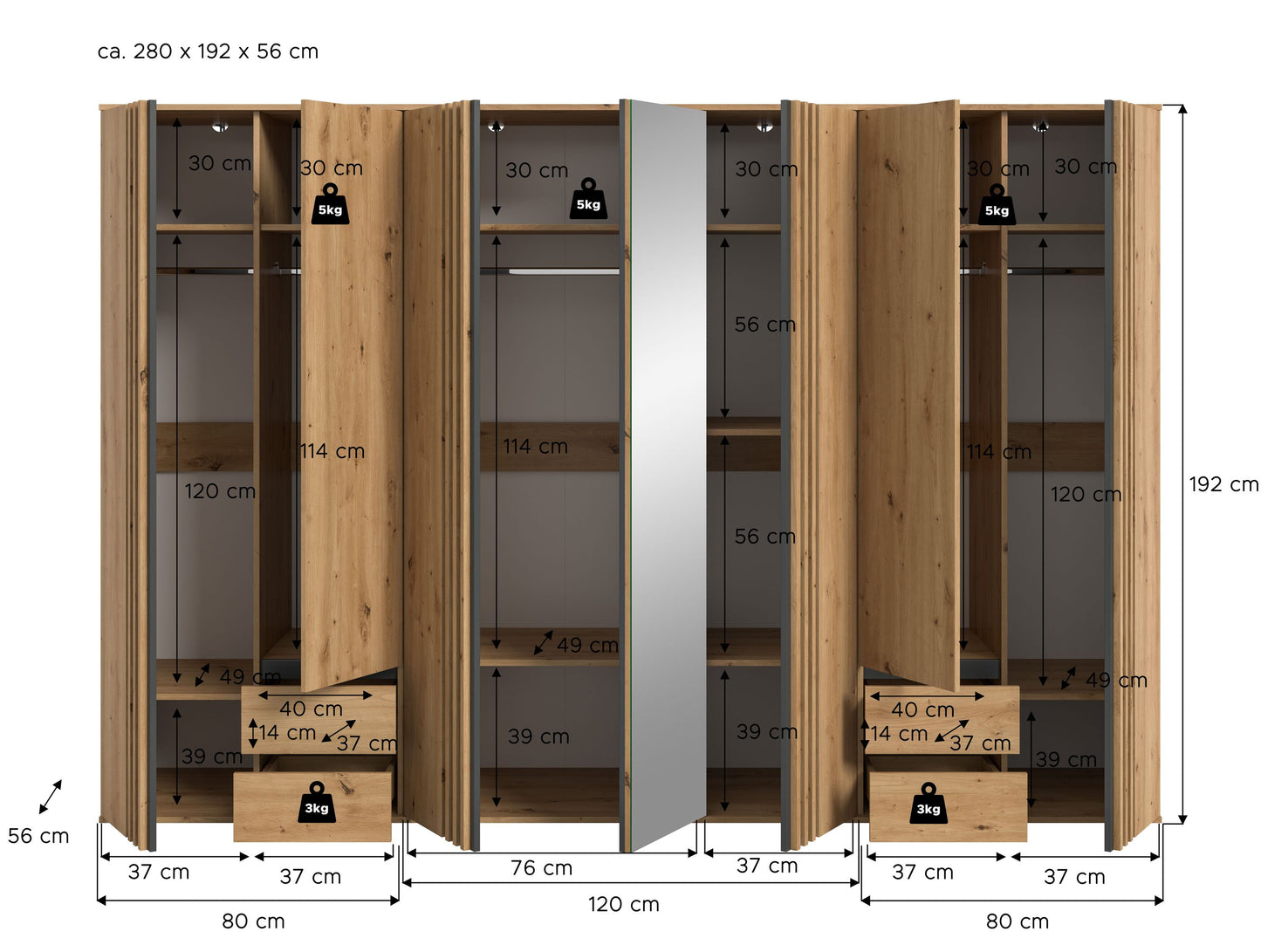 Homes & Jones Kleiderschrank 3-tlg., Schlafzimmerschrank 3x je 80 cm breit, 240 cm