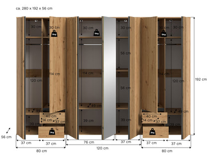 Homes & Jones Kleiderschrank 3-tlg., Schlafzimmerschrank 3x je 80 cm breit, 240 cm