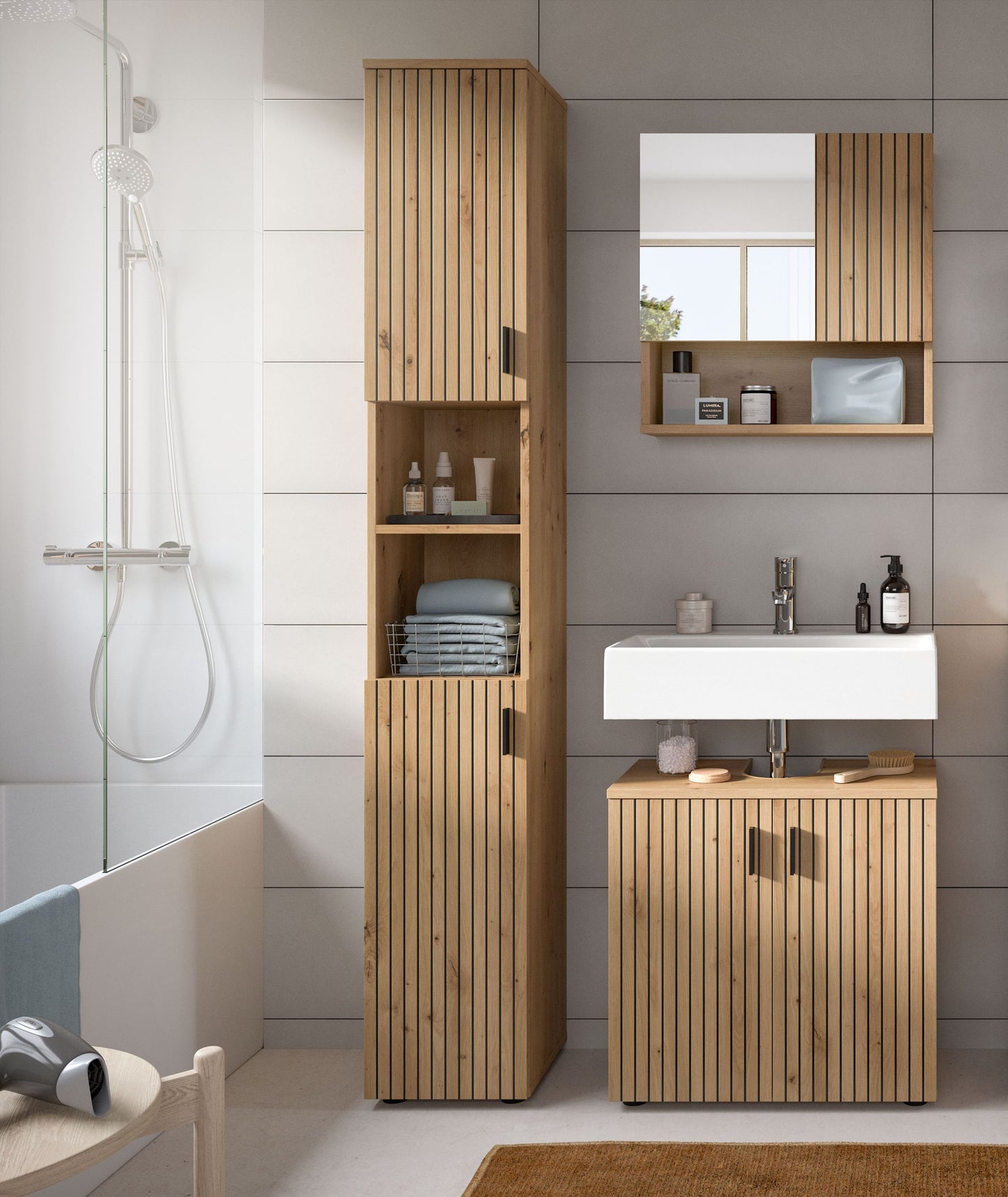 MONE bathroom set (W/H/D: approx. 105/192/30 cm) in cashmere/cashmere