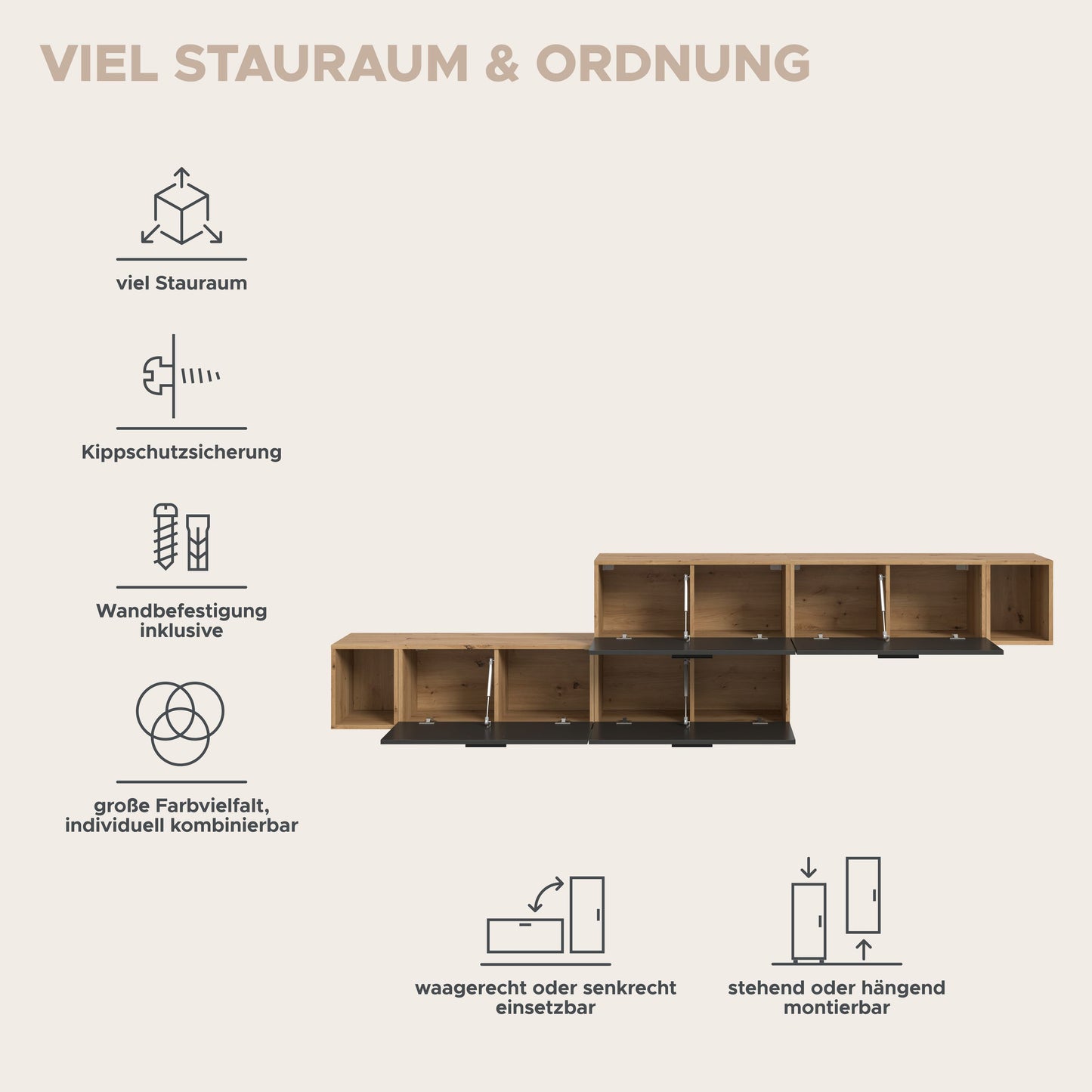 Homes & Jones Wohnwand 2-tlg. TV Möbel Modular Lowboard, Wohnzimmerschrank