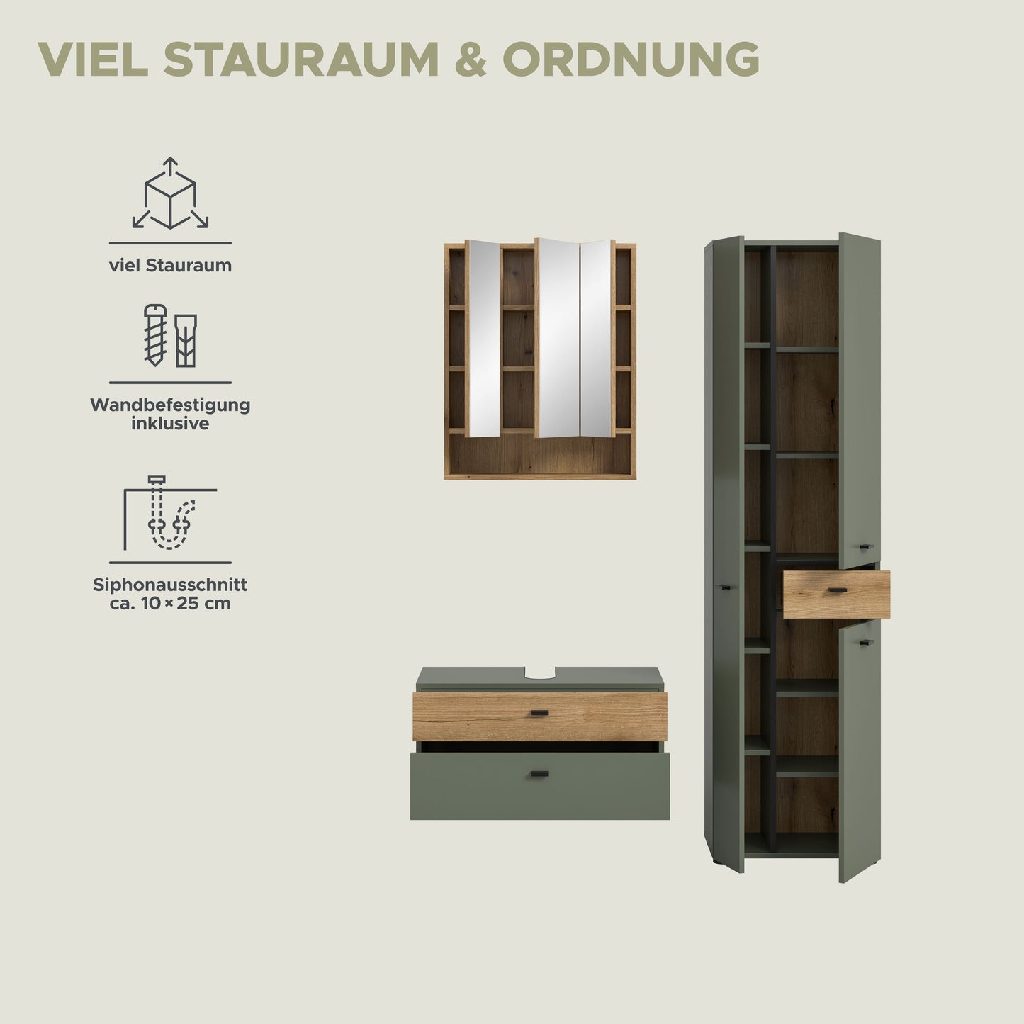 Homes & Jones Badmöbelset 2-tlg. Badmöbelset mit Badspiegelschrank, Badmöbel