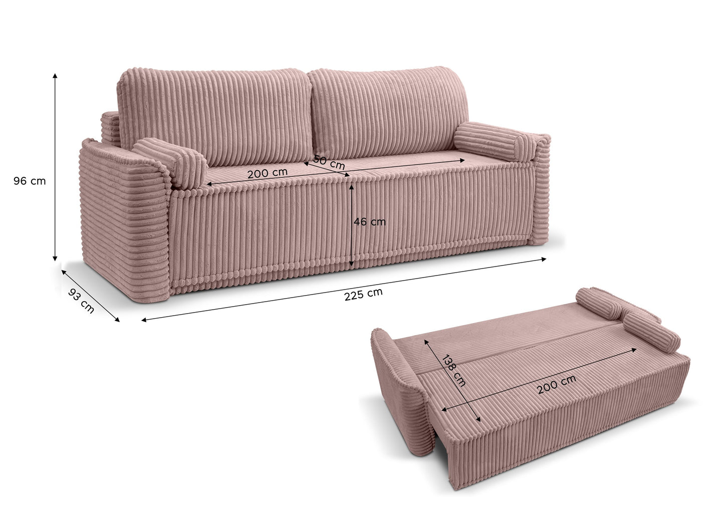 Canapé-lit Grubs – Canapé moderne en velours côtelé avec fonction couchage