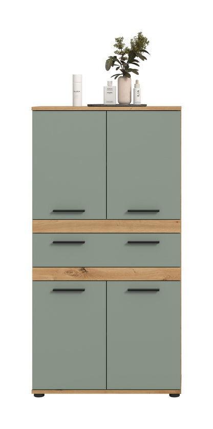 Blake Hochschrank (B/H/T: 70x137x31 cm) in Salbei und Artisan Eiche Nachbildung