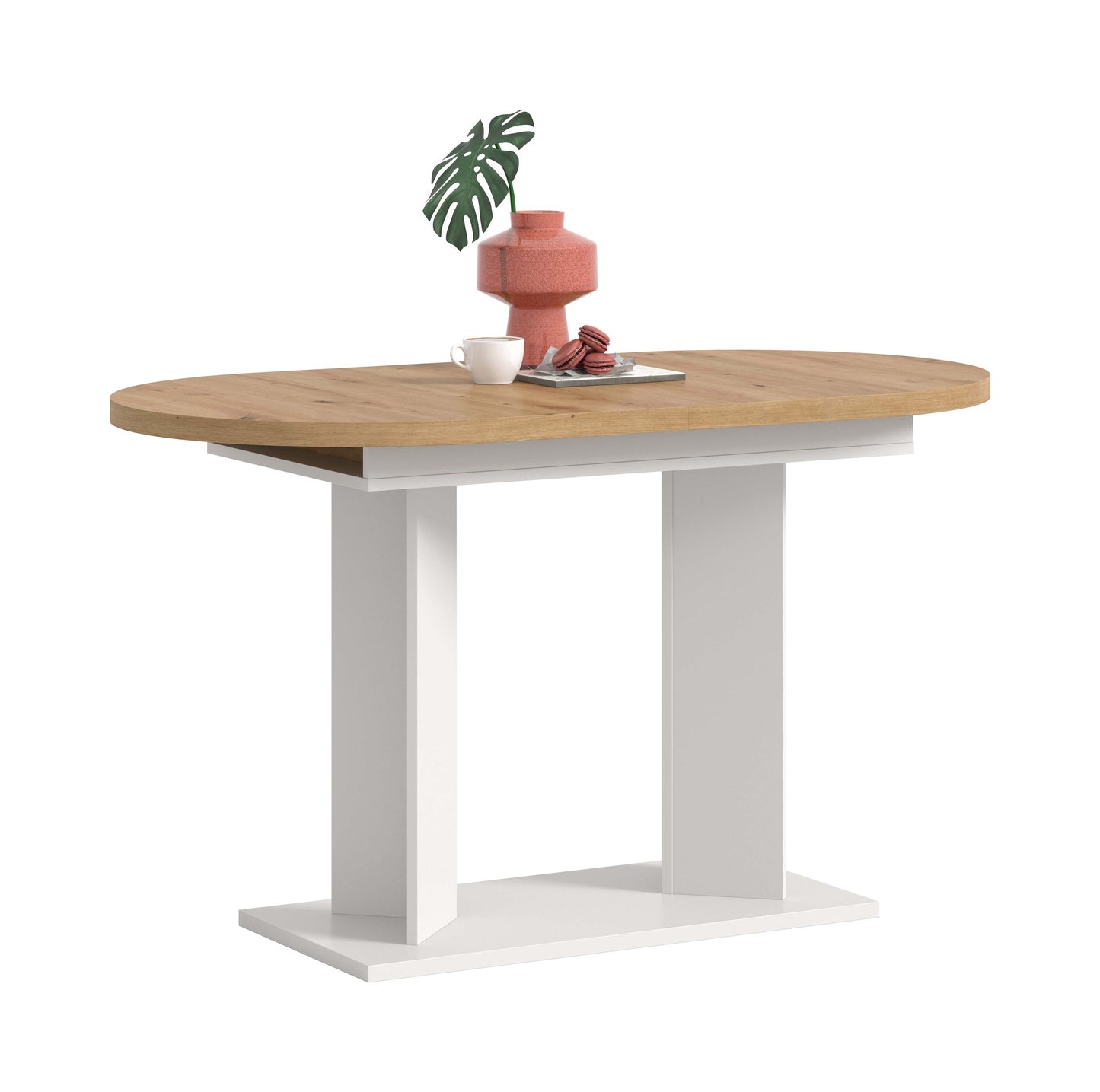 Table à manger GUSTAV (L/H/P : env. 170/76/70 cm) en blanc/imitation chêne Artisan