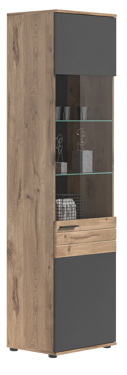 Vitrine MASON (L/H/P : env. 57/200/37 cm) en imitation Chêne Nox/gris Basalte