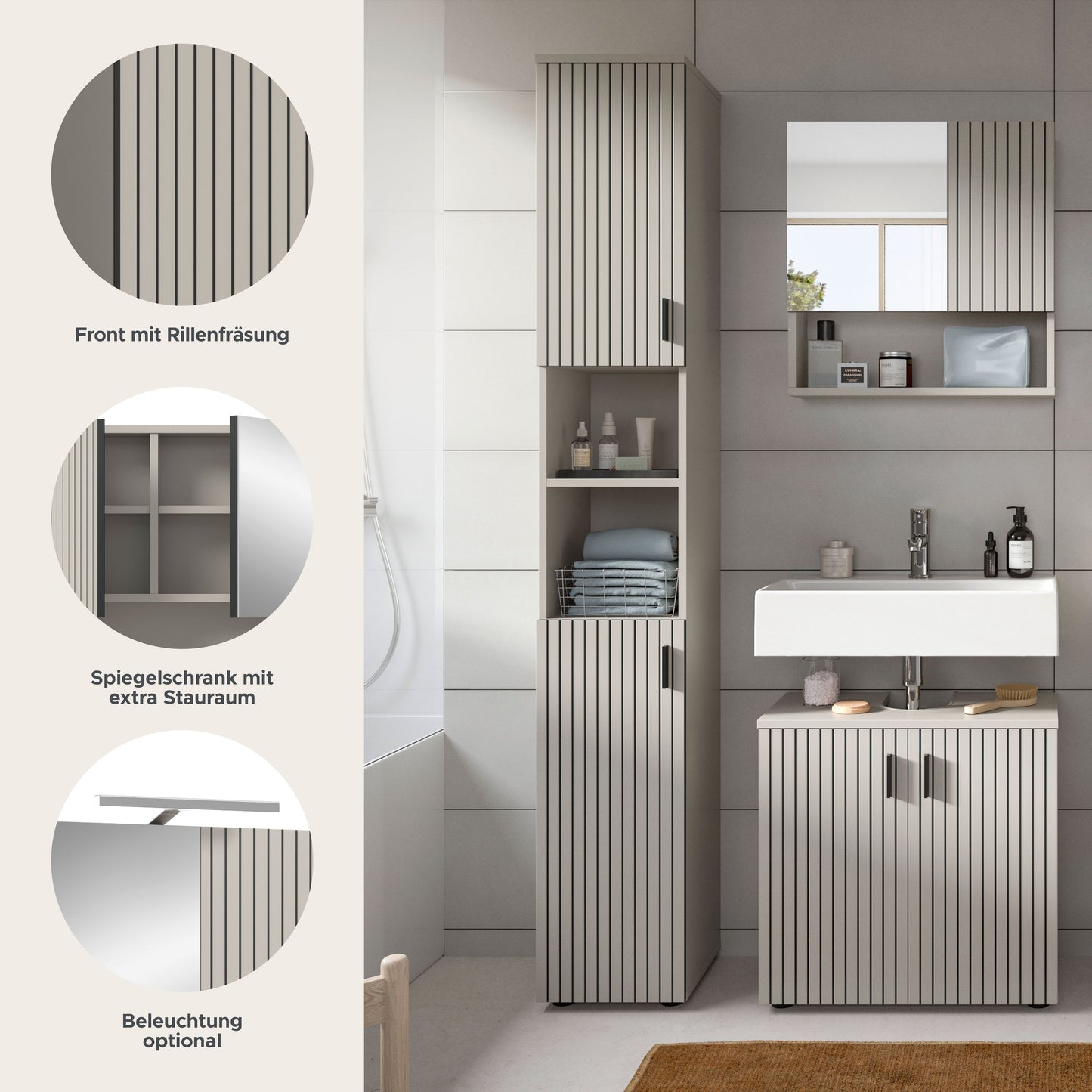MONE bathroom set (W/H/D: approx. 105/192/30 cm) in cashmere/cashmere