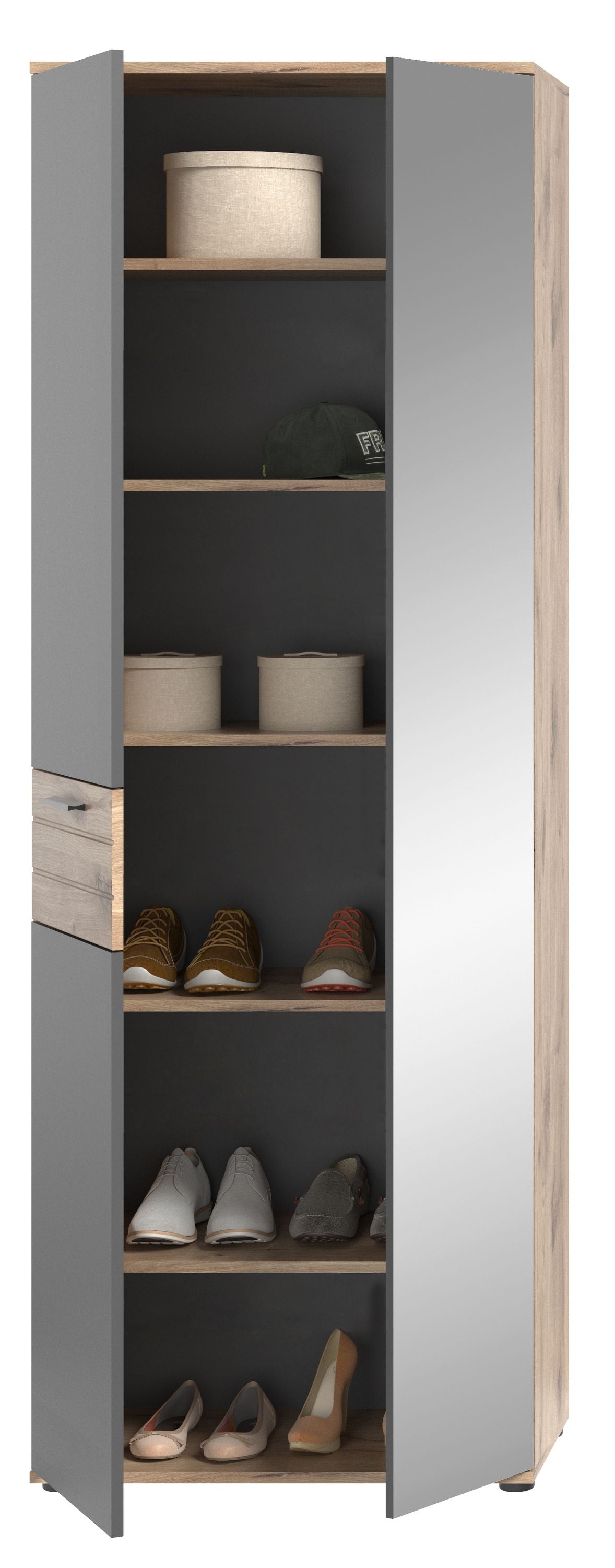 Homes & Jones Garderobenhochschrank mit Spiegelelement, Flurmöbel mit Spiegel