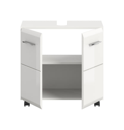 Rolling Washbasin Cabinet ICE (W/H/D: approx. 60/58/30 cm) in Nox Oak finish/matt black
