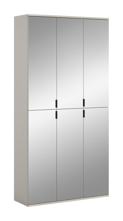 Spiegelschrank mit vier Spiegeltüren und schwarzen Griffen