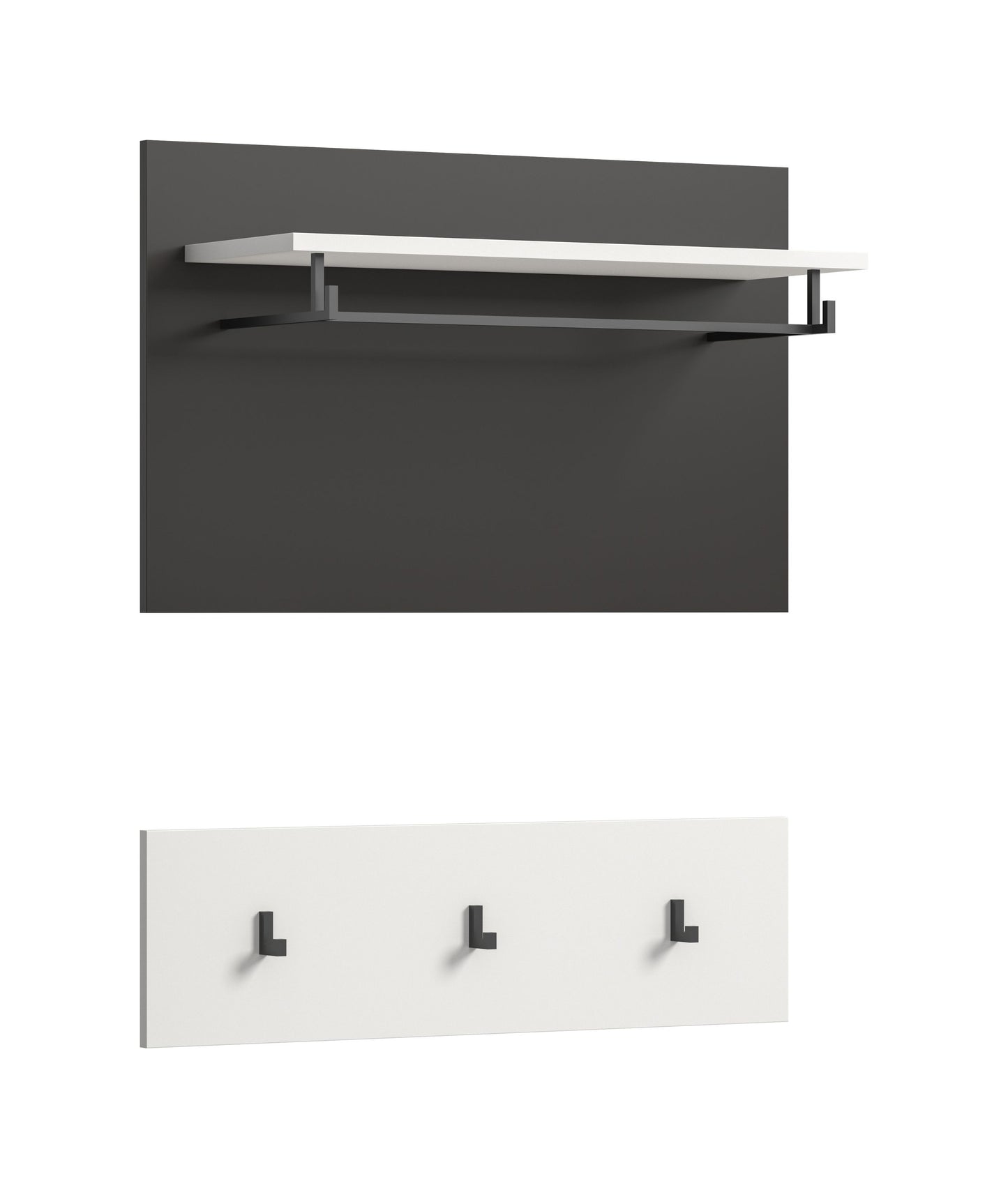 Wandgarderobe mit Hutablage und drei Kleiderhaken, anthrazitfarbene Rückwand