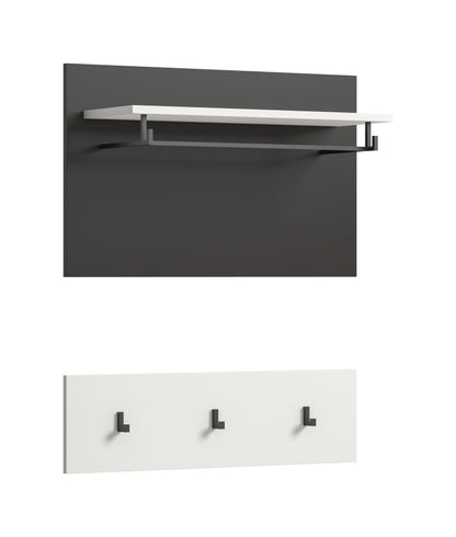 Wandgarderobe mit Hutablage und drei Kleiderhaken, anthrazitfarbene Rückwand