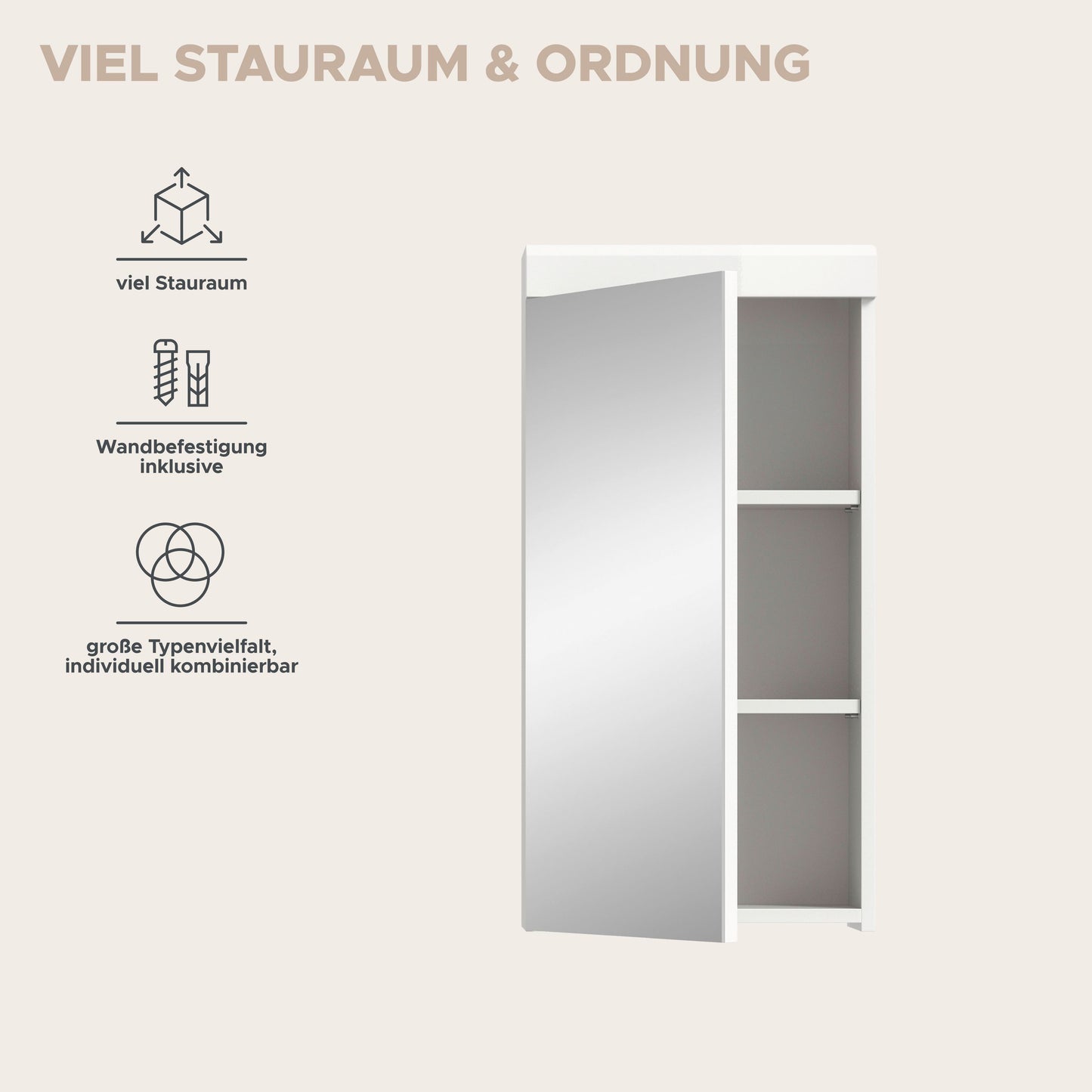 Scout Spiegelschrank  (B/H/T: 40x79x18 cm) in Spiegelglas und Weiß