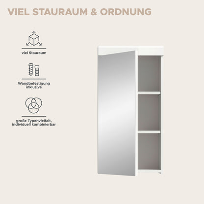 Scout Spiegelschrank  (B/H/T: 40x79x18 cm) in Spiegelglas und Weiß