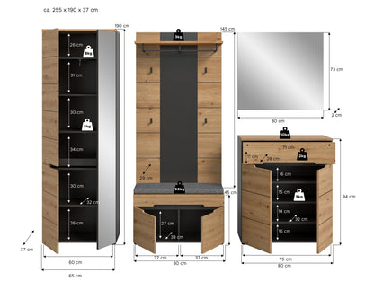 CANU wardrobe set incl. seat cushion (W/H/D: approx. 255/190/37 cm) in Basalt grey/Smoke Green