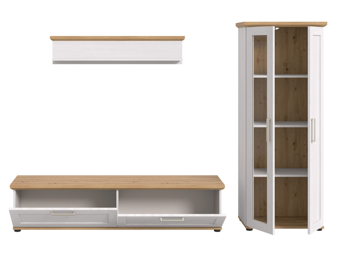 Homes & Jones Wohnwandset 3-tlg. Landhausstil, Lowboard für TV bis zu 70 Zoll