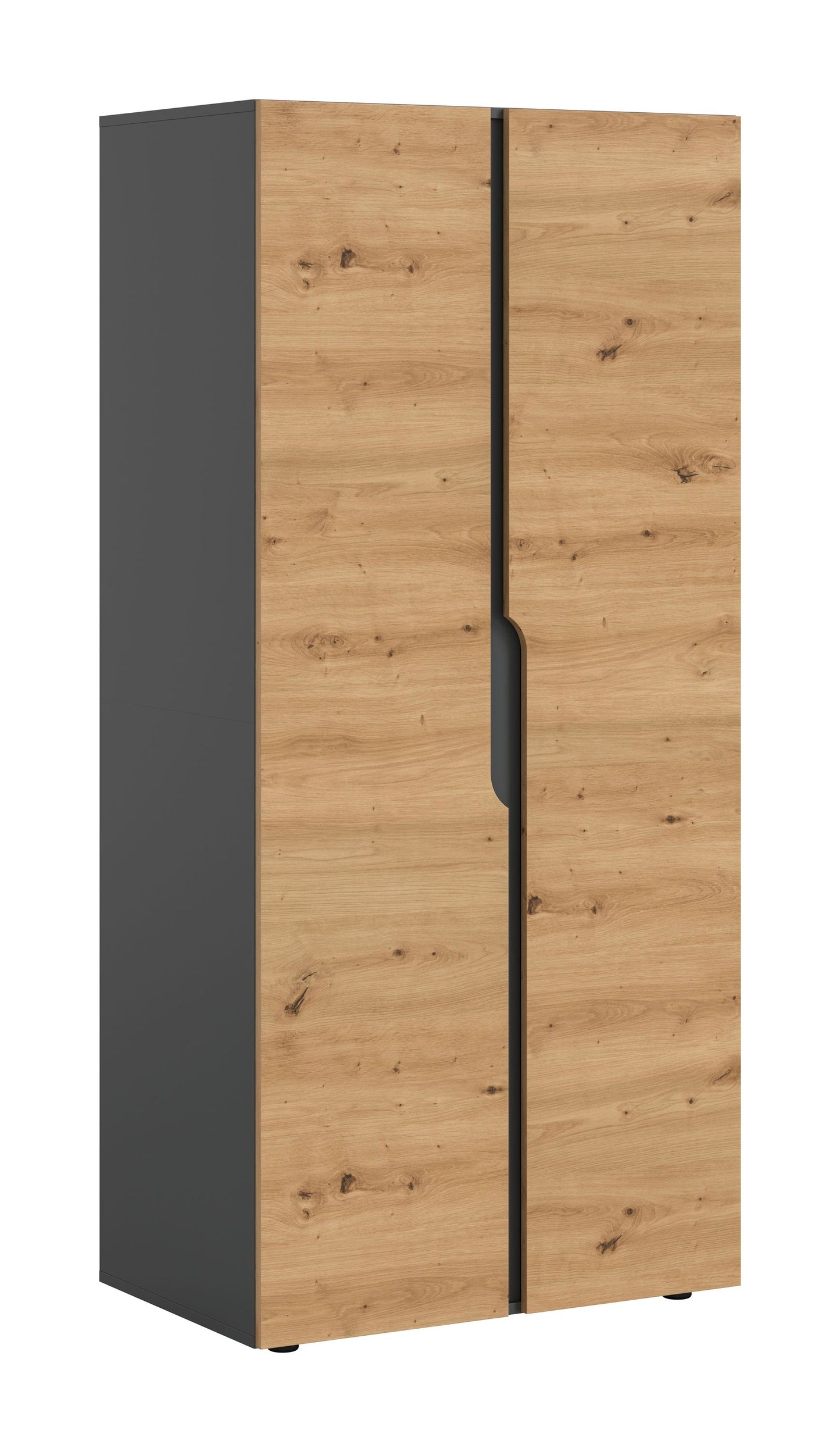 Armoire 2 portes ANGA (L/H/P : env. 80/180/51 cm) en anthracite/imitation chêne Artisan
